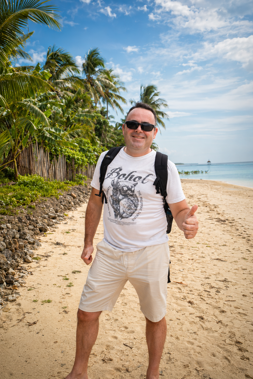 Mariusz Szpakowski na plaży na Filipinach